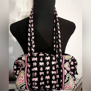 Vera Bradley Pink Elephant Green Paisley Cotton Shoulder Bag Handbag Retired